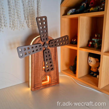 Lampe de table décorative en bois de moulin à vent cadeau Premium